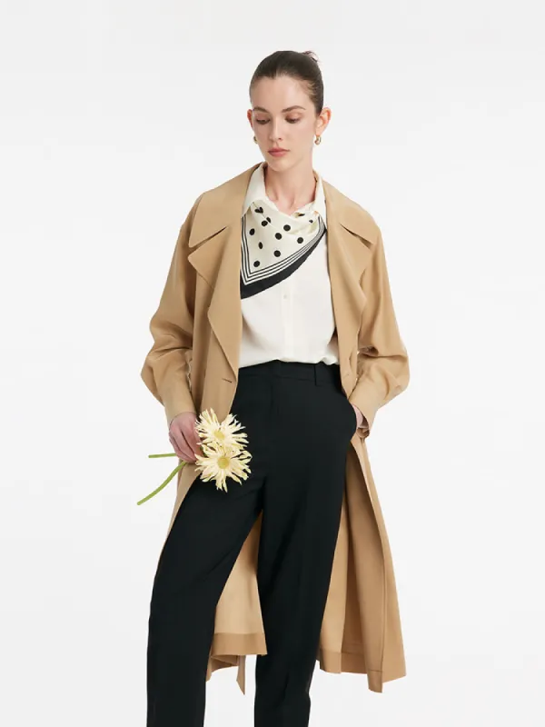 22 Momme Mulberry Silk Women Trench Coat With Belt sold by Goelia