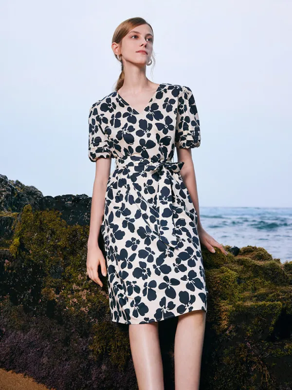 Black Floral V-Neck Mini Dress sold by Goelia