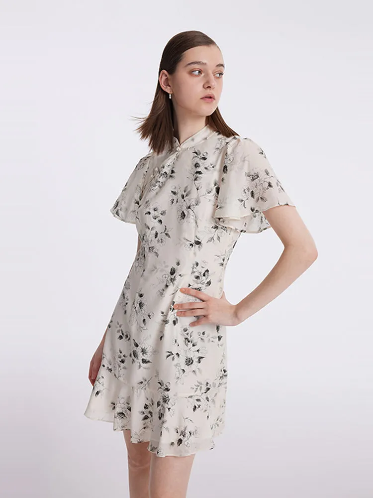 Ink Floral Ruffle Sleeve Cheongsam Qipao Mini Dress sold by Goelia product image thumbnail 4