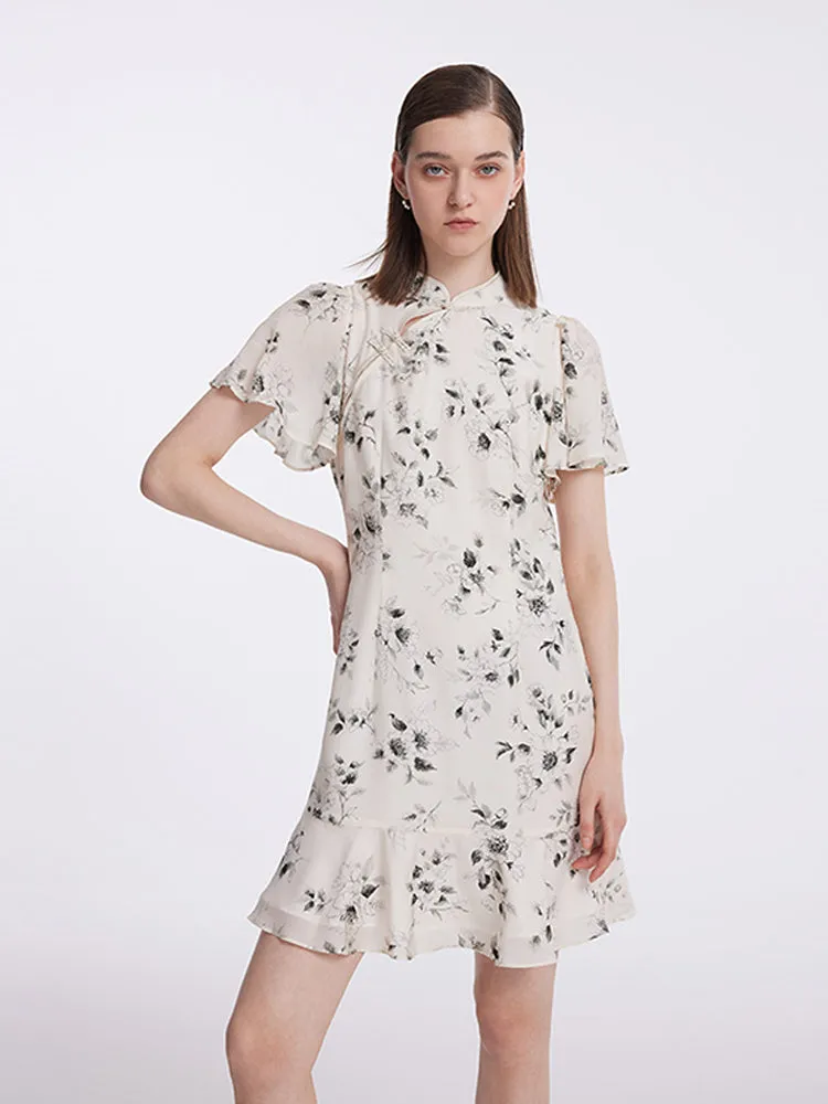 Ink Floral Ruffle Sleeve Cheongsam Qipao Mini Dress sold by Goelia product image thumbnail 3
