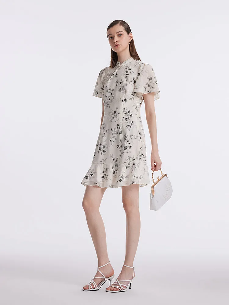 Ink Floral Ruffle Sleeve Cheongsam Qipao Mini Dress sold by Goelia product image thumbnail 2