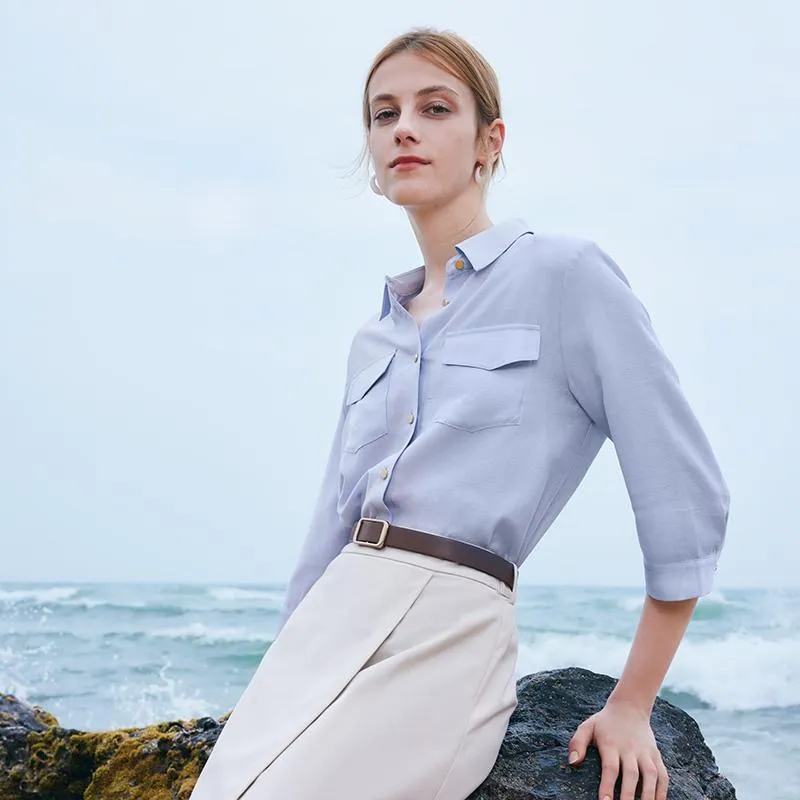 Acetate Shirt And Half Women Skirt Two-Piece Set With Leather Belt sold by Goelia product image thumbnail 5