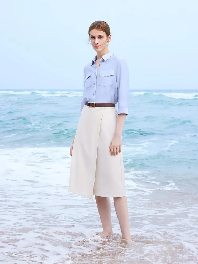 Acetate Shirt And Half Women Skirt Two-Piece Set With Leather Belt sold by Goelia product image thumbnail 2