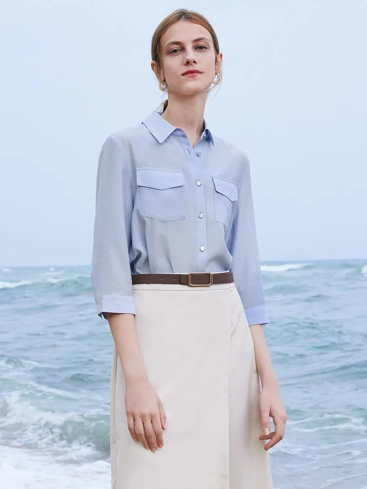 Acetate Shirt And Half Women Skirt Two-Piece Set With Leather Belt sold by Goelia product image thumbnail 4