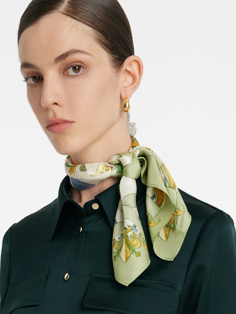 Iris Printed 60 Square 14 Momme Mulberry Silk Scarf sold by Goelia