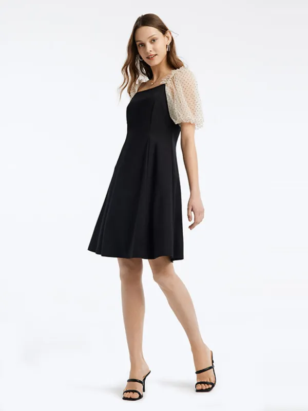 Square Neck Puff Sleeve Knitted Mini Dress sold by Goelia