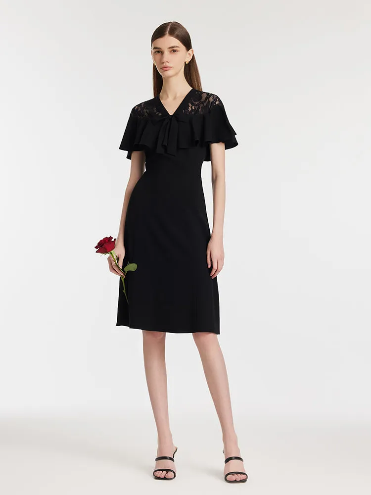 Acetate Patchwork Lace Ruffle Women Midi Dress sold by Goelia product image thumbnail 2