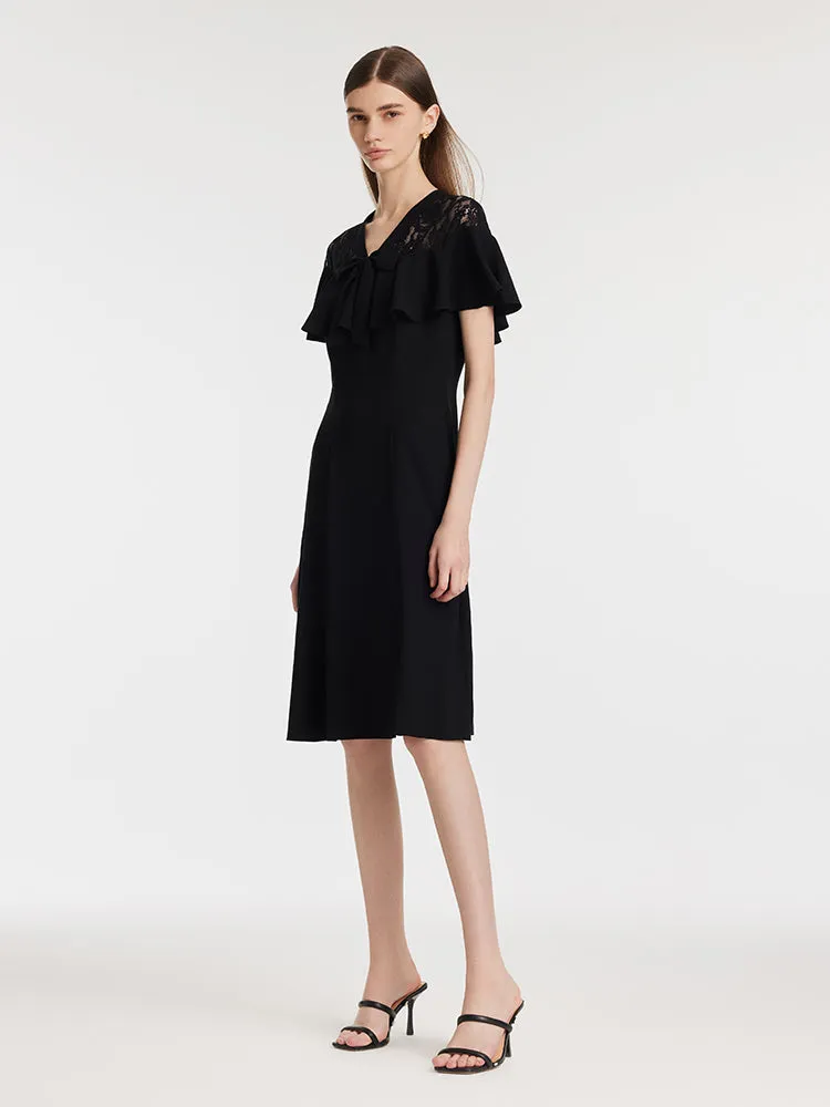 Acetate Patchwork Lace Ruffle Women Midi Dress sold by Goelia product image thumbnail 3