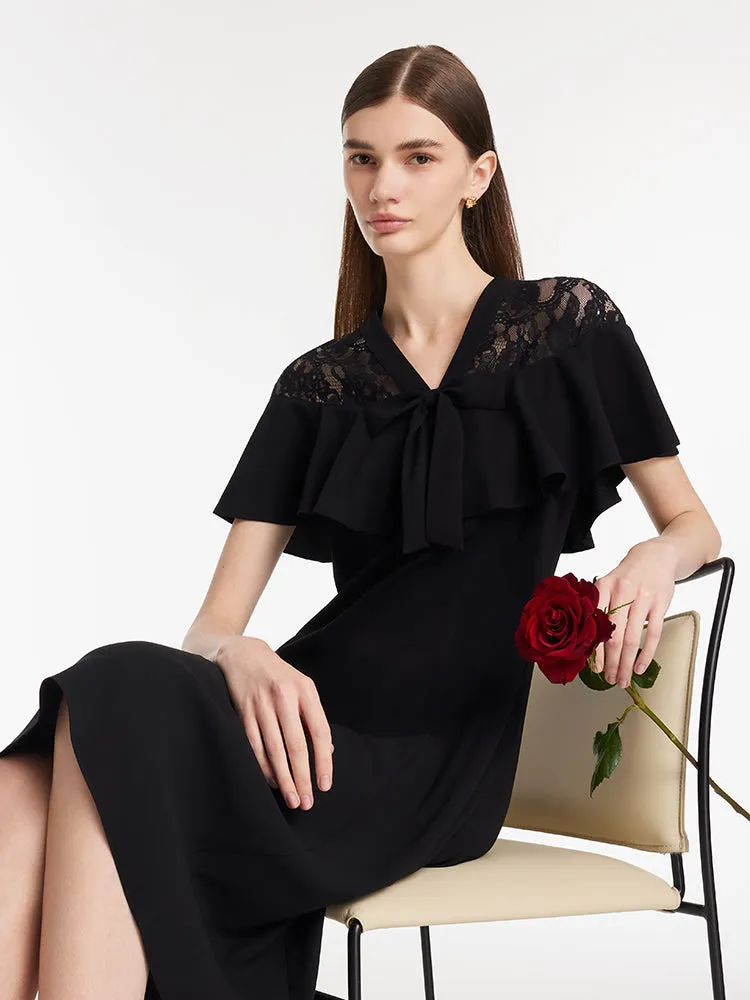 Acetate Patchwork Lace Ruffle Women Midi Dress sold by Goelia product image thumbnail 5