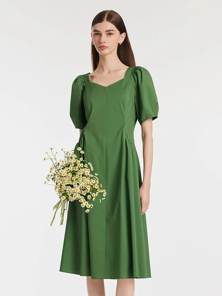 Square Neck Puff Sleeves Women Midi Dress sold by Goelia