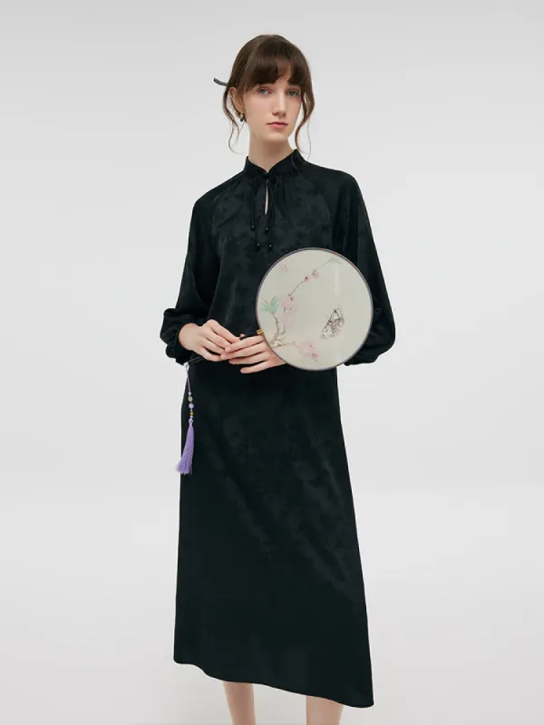 New Chinese-Style Jacquard Women Qipao Midi Dress sold by Goelia