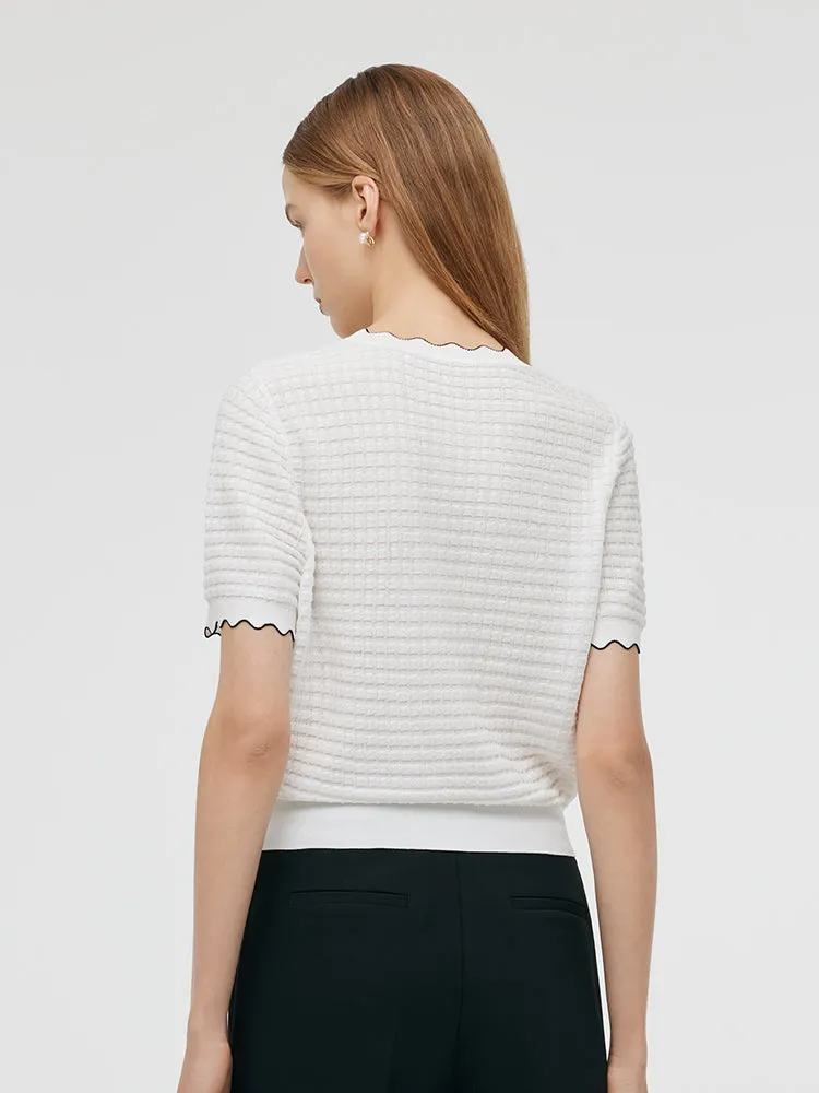 Tencel Floral Trim Women Short Sleeve Knit Top sold by Goelia product image thumbnail 3