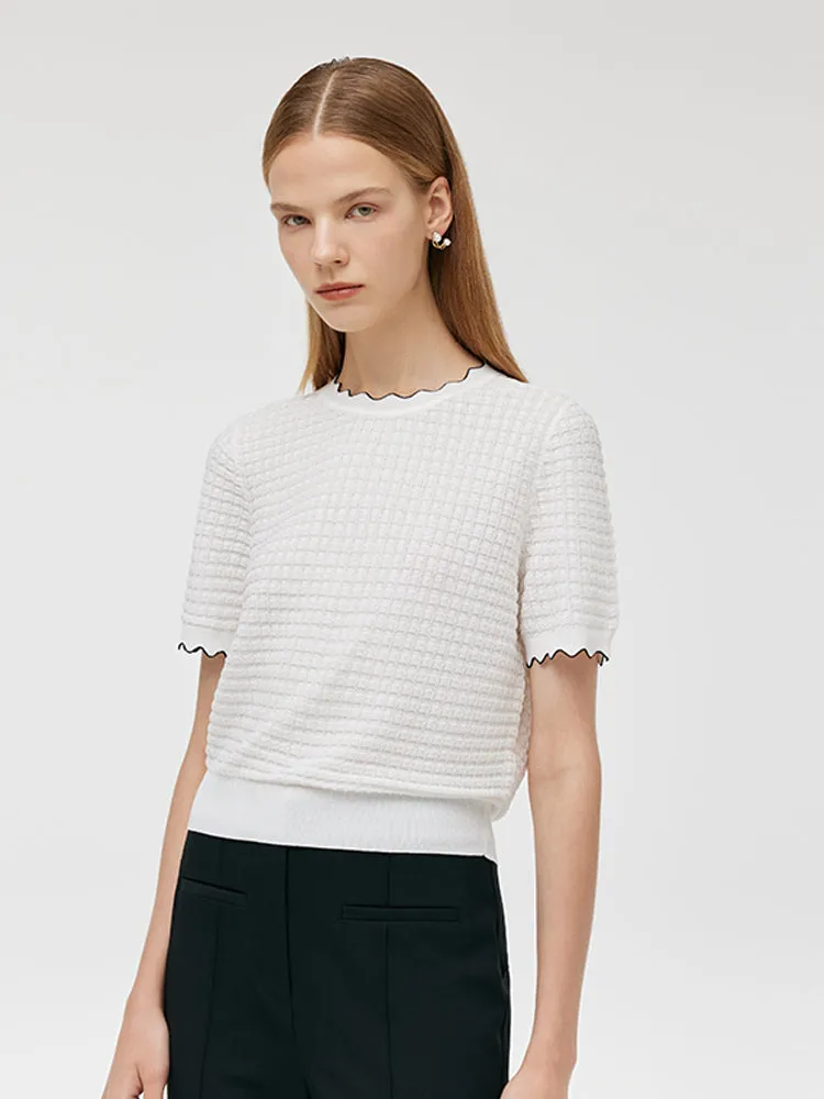 Tencel Floral Trim Women Short Sleeve Knit Top sold by Goelia product image thumbnail 4