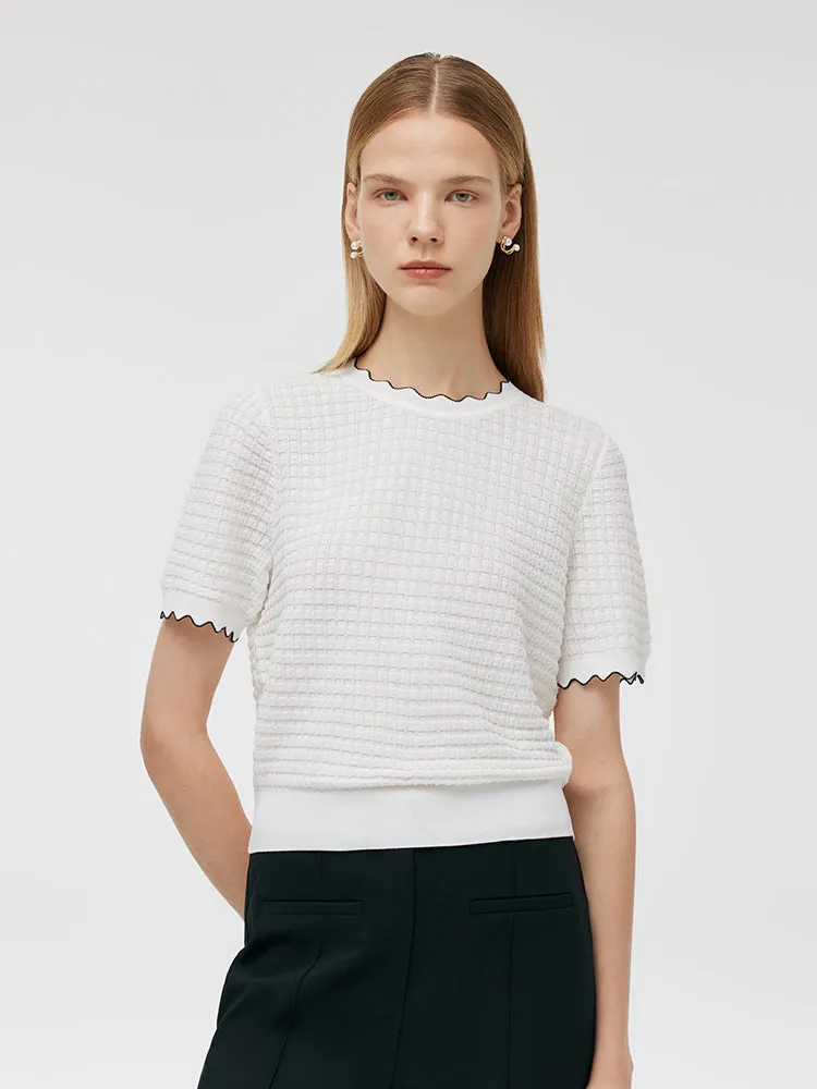 Tencel Floral Trim Women Short Sleeve Knit Top sold by Goelia