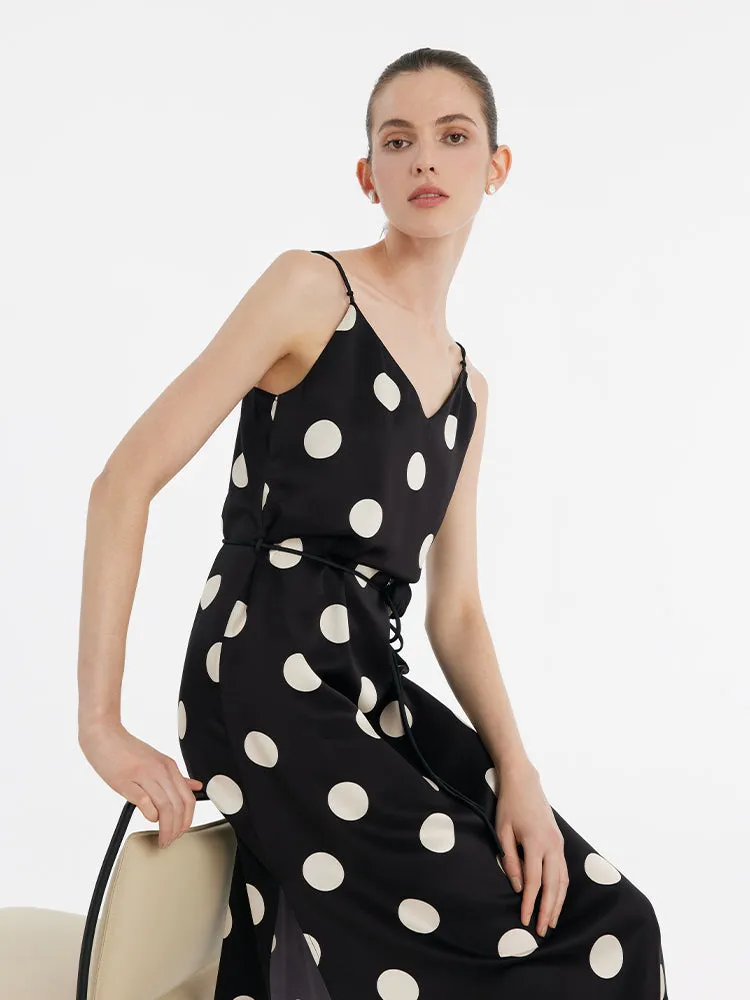 Acetate Polka Dots Print Spaghetti Strap Women Midi Dress With Rose Belt sold by Goelia product image thumbnail 4