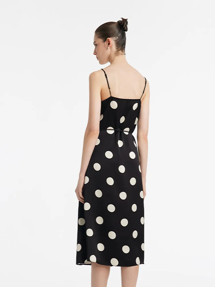 Acetate Polka Dots Print Spaghetti Strap Women Midi Dress With Rose Belt sold by Goelia product image thumbnail 5