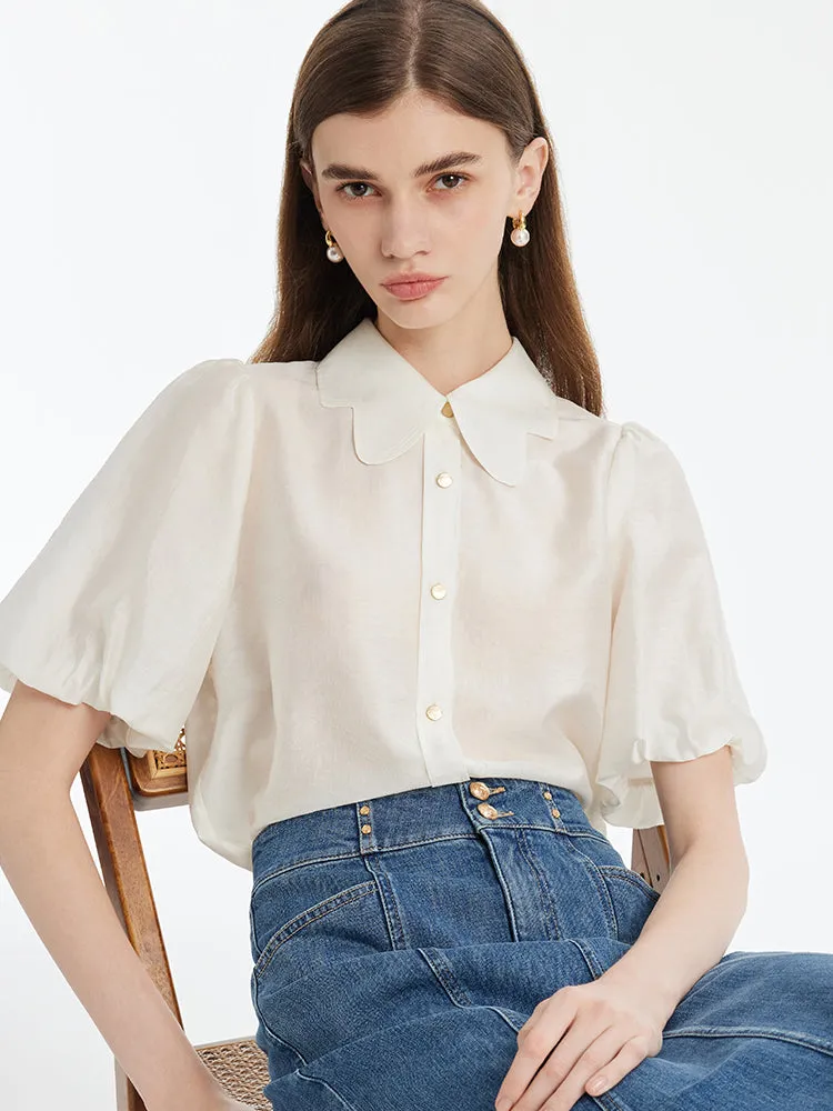 Tencel Puff Sleeves Petal Collared Women Shirt sold by Goelia