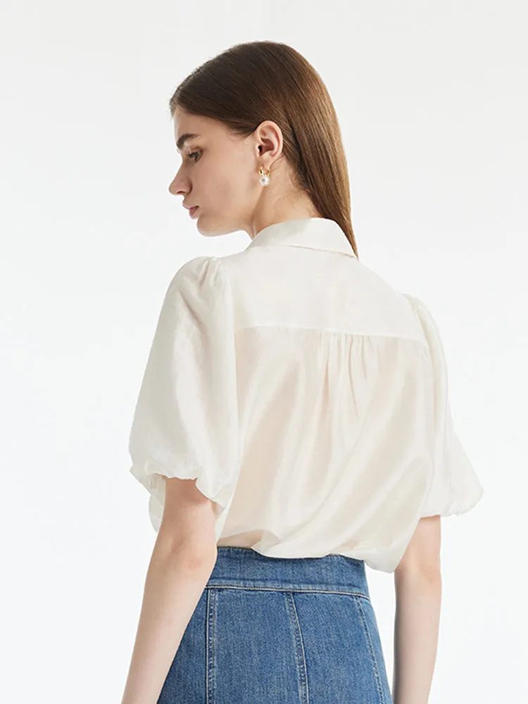 Tencel Puff Sleeves Petal Collared Women Shirt sold by Goelia product image thumbnail 3