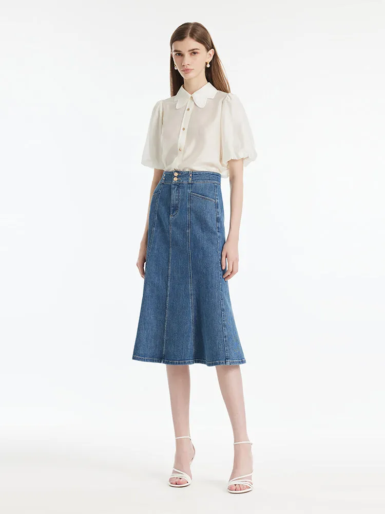 Tencel Puff Sleeves Petal Collared Women Shirt sold by Goelia product image thumbnail 2