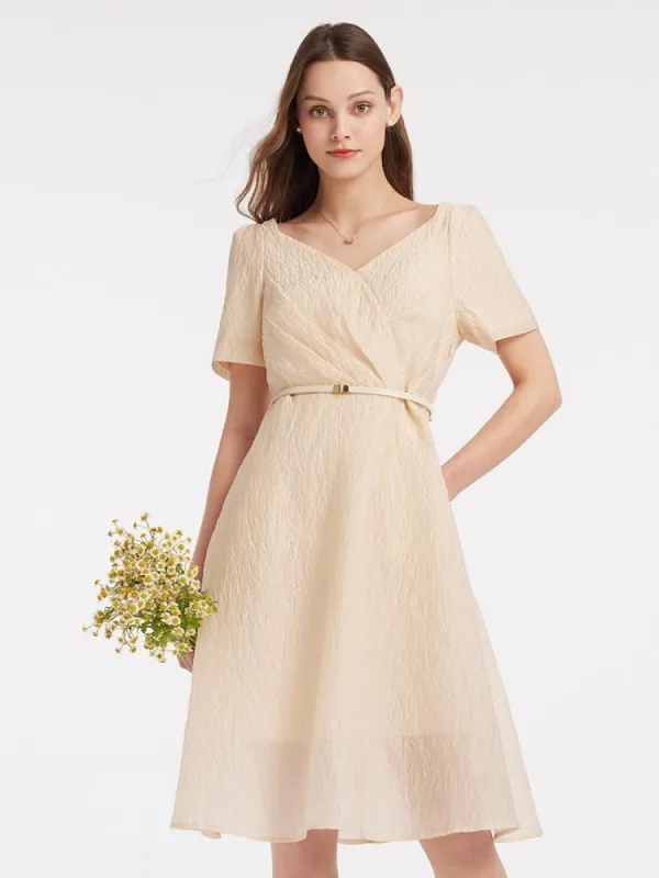 V-neck A-Line Jacquard Midi Dress sold by Goelia