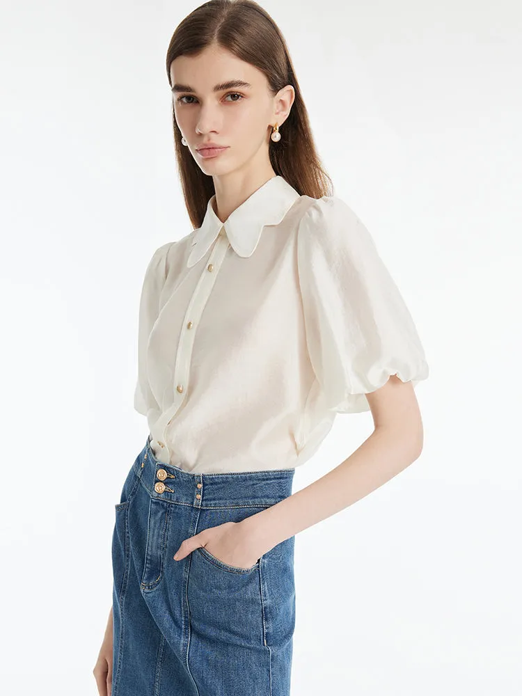 Tencel Puff Sleeves Petal Collared Women Shirt sold by Goelia product image thumbnail 4