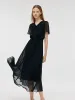 10 Momme Mulberry Silk Bow Tie Neck Ruffle Women Midi Dress sold by Goelia