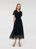 10 Momme Mulberry Silk Bow Tie Neck Ruffle Women Midi Dress sold by Goelia