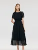 10 Momme Mulberry Silk Bow Tie Neck Ruffle Women Midi Dress sold by Goelia