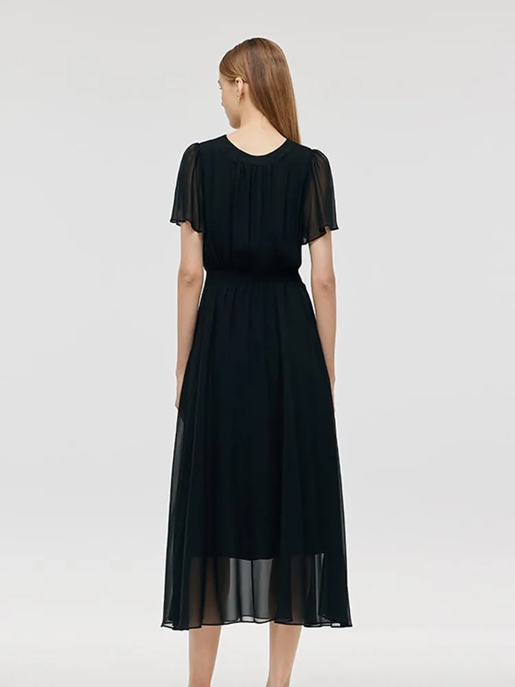 10 Momme Mulberry Silk Bow Tie Neck Ruffle Women Midi Dress sold by Goelia product image thumbnail 3