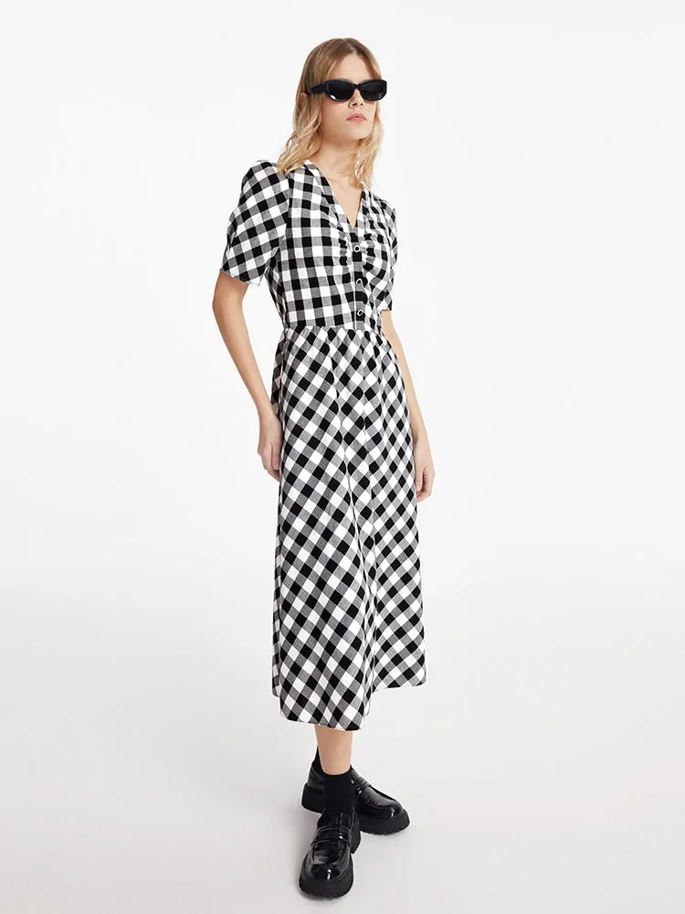 Gingham V-Neck Women Maxi Dress sold by Goelia product image thumbnail 4