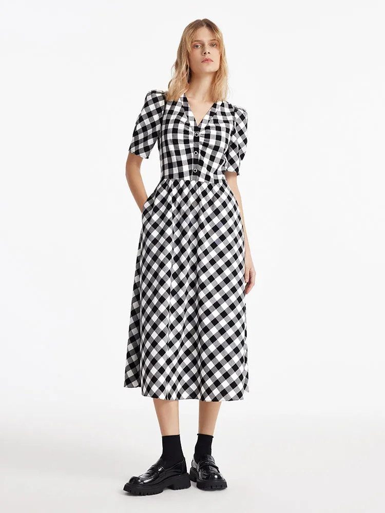 Gingham V-Neck Women Maxi Dress sold by Goelia product image thumbnail 2