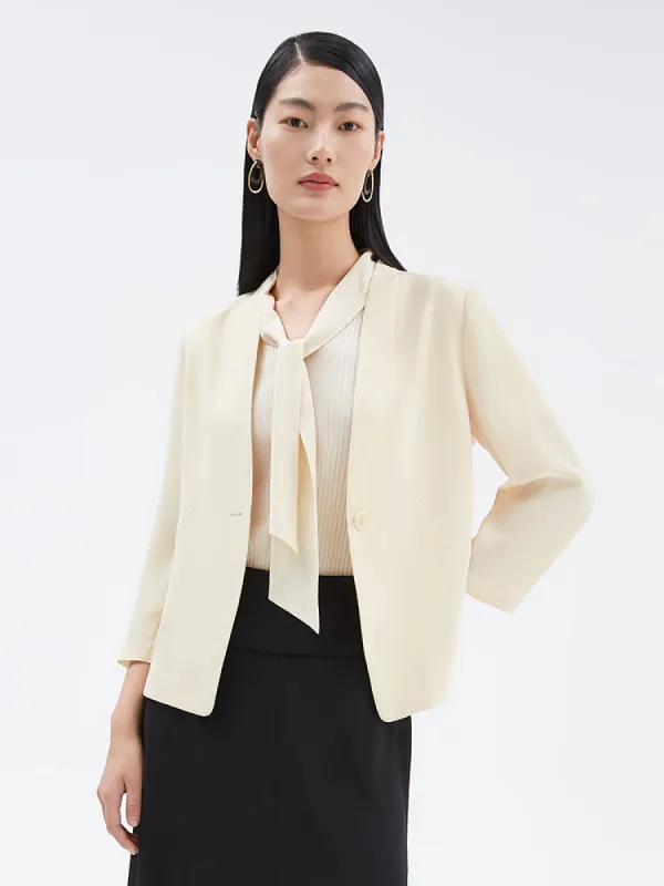 Triacetate Collarless Short Blazer sold by Goelia
