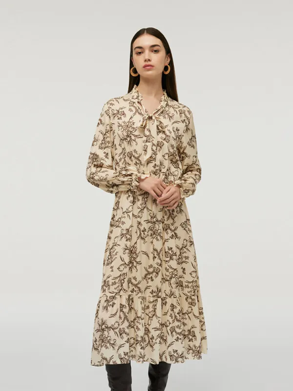 19 Momme Mulberry Silk Floral Print Women Midi Dress sold by Goelia