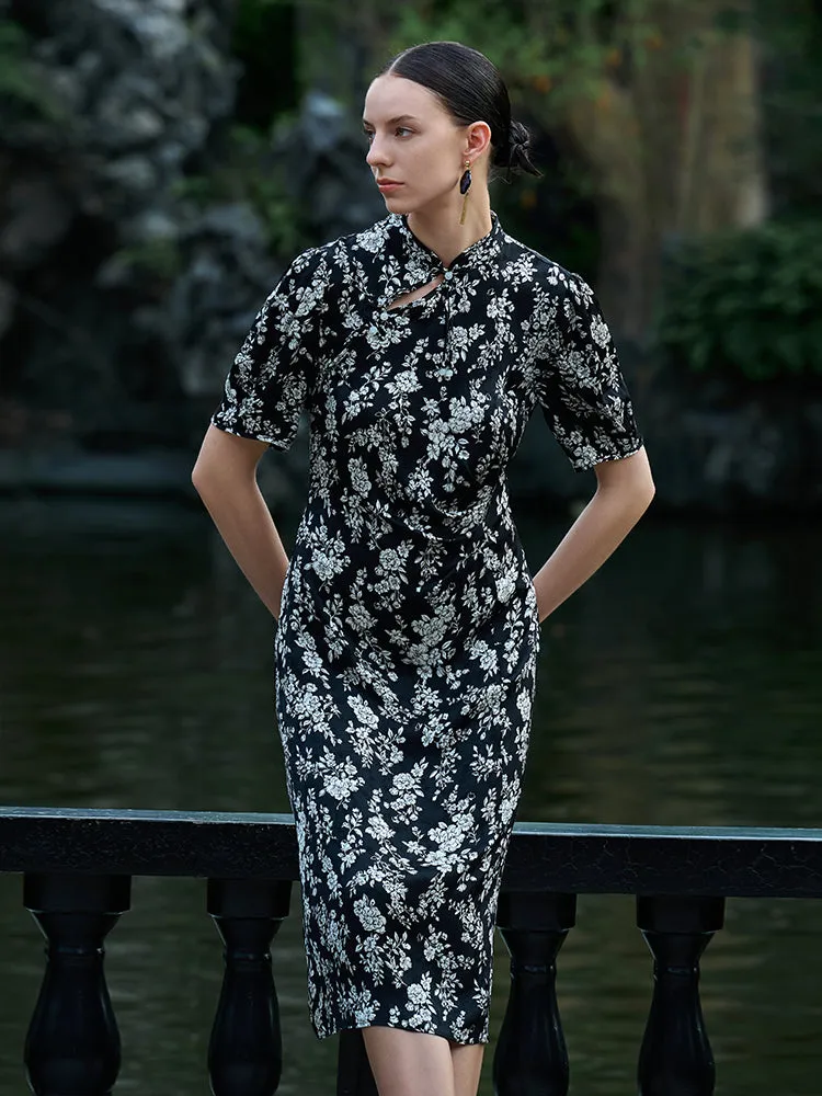 Camellia Print Mandarin Collared Cheongsam Women Midi Qipao Dress sold by Goelia product image thumbnail 3