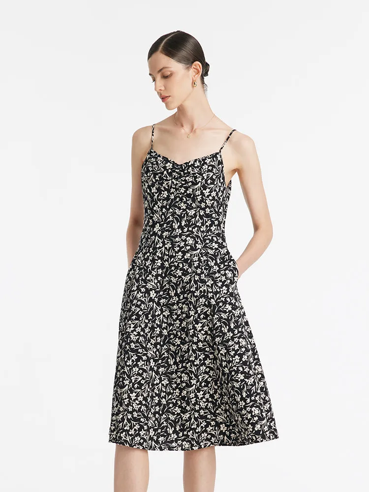 Denim Crop Jacket And Iris Print Spaghetti Strap Midi Dress Two-Piece Set sold by Goelia product image thumbnail 5