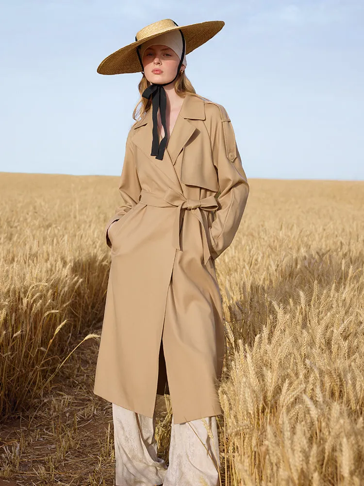Worsted Wool Lapel Women Trench Coat With Belt sold by Goelia product image thumbnail 3