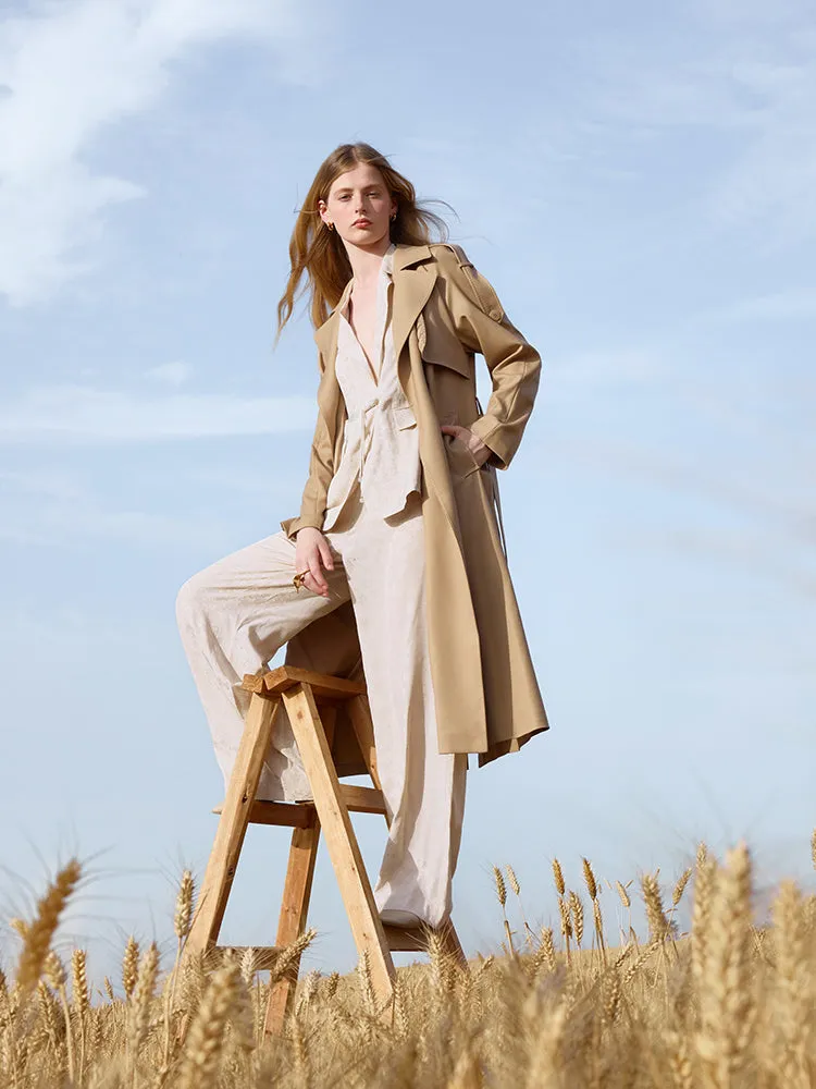 Worsted Wool Lapel Women Trench Coat With Belt sold by Goelia product image thumbnail 2