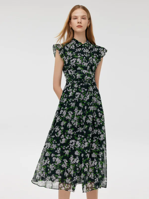 10 Momme Mulberry Silk Tied Back Women Midi Dress sold by Goelia