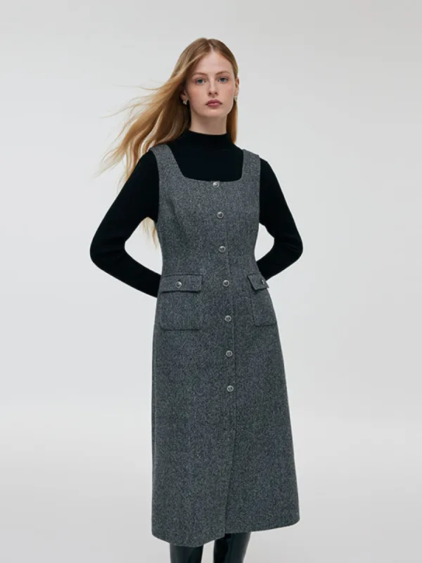 Machine Washable Wool Sweater And Washable Wool Vest Midi Dress Two-Piece Set sold by Goelia
