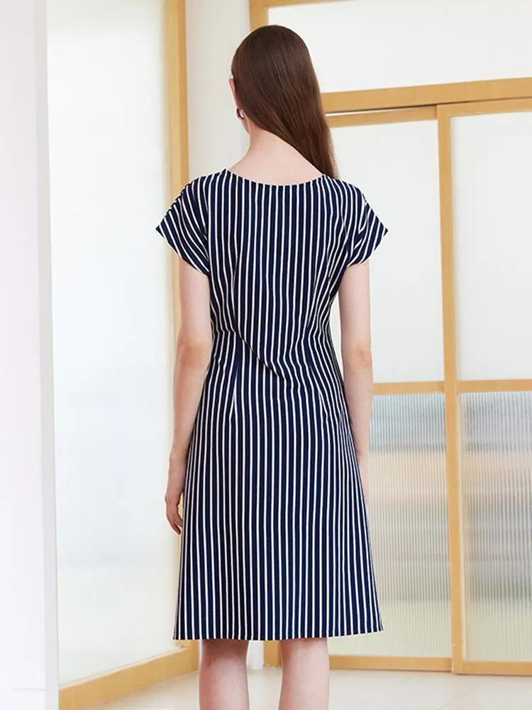 Navy Blue Stripe Wrap Mini Dress sold by Goelia product image thumbnail 2