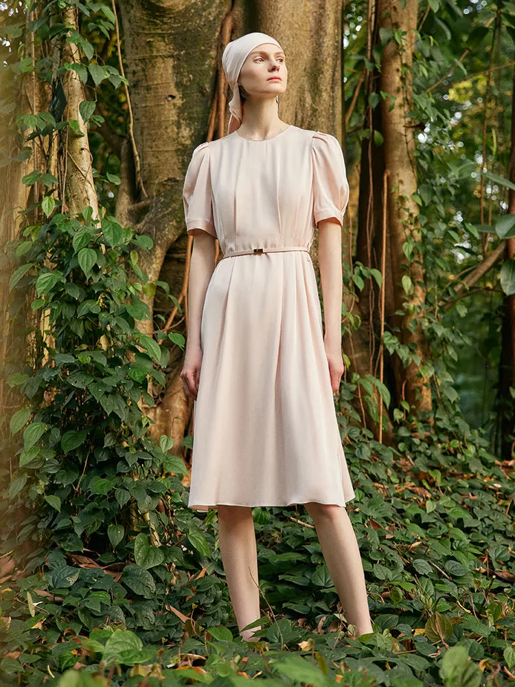 22 Momme Mulberry Silk Women Midi Dress With Leather Belt sold by Goelia product image thumbnail 3