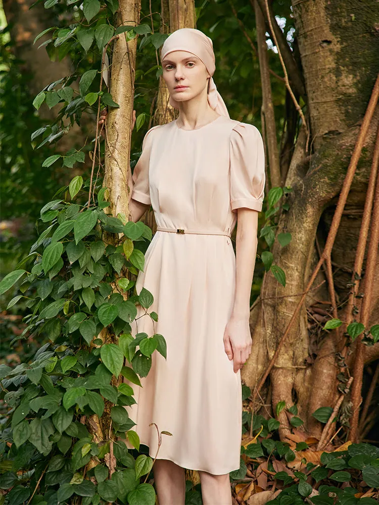 22 Momme Mulberry Silk Women Midi Dress With Leather Belt sold by Goelia product image thumbnail 4