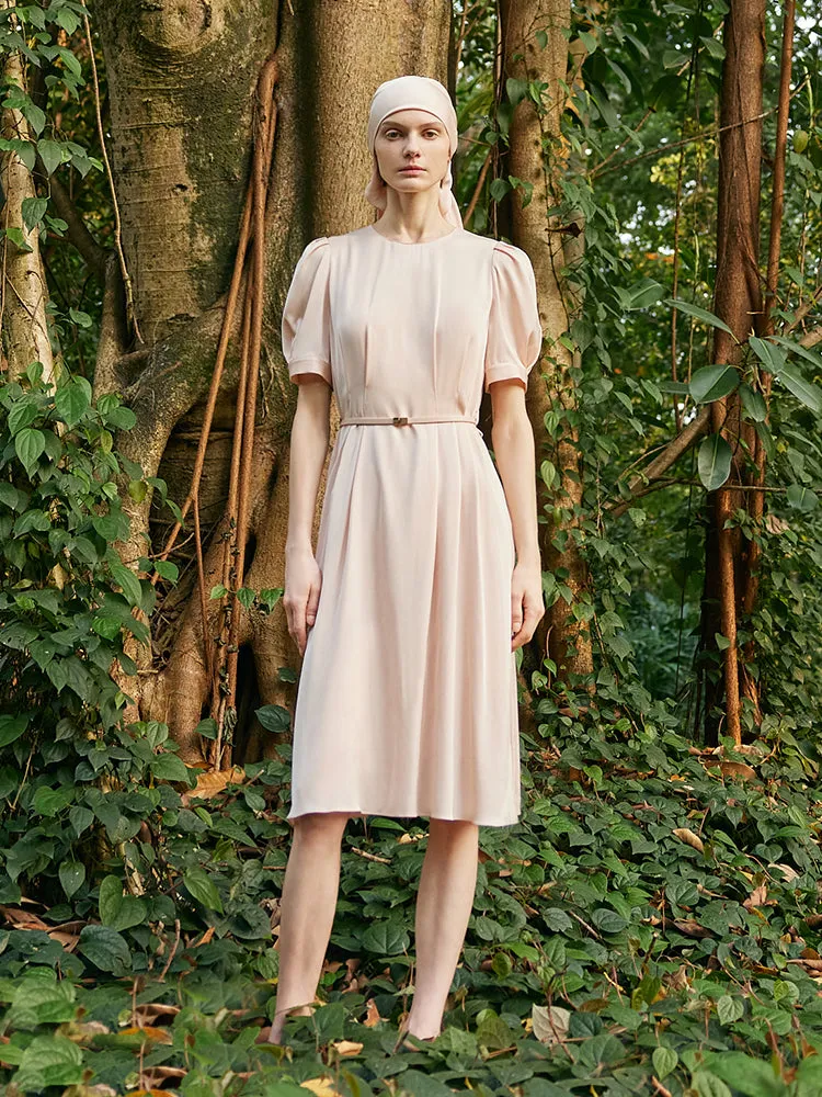 22 Momme Mulberry Silk Women Midi Dress With Leather Belt sold by Goelia product image thumbnail 2