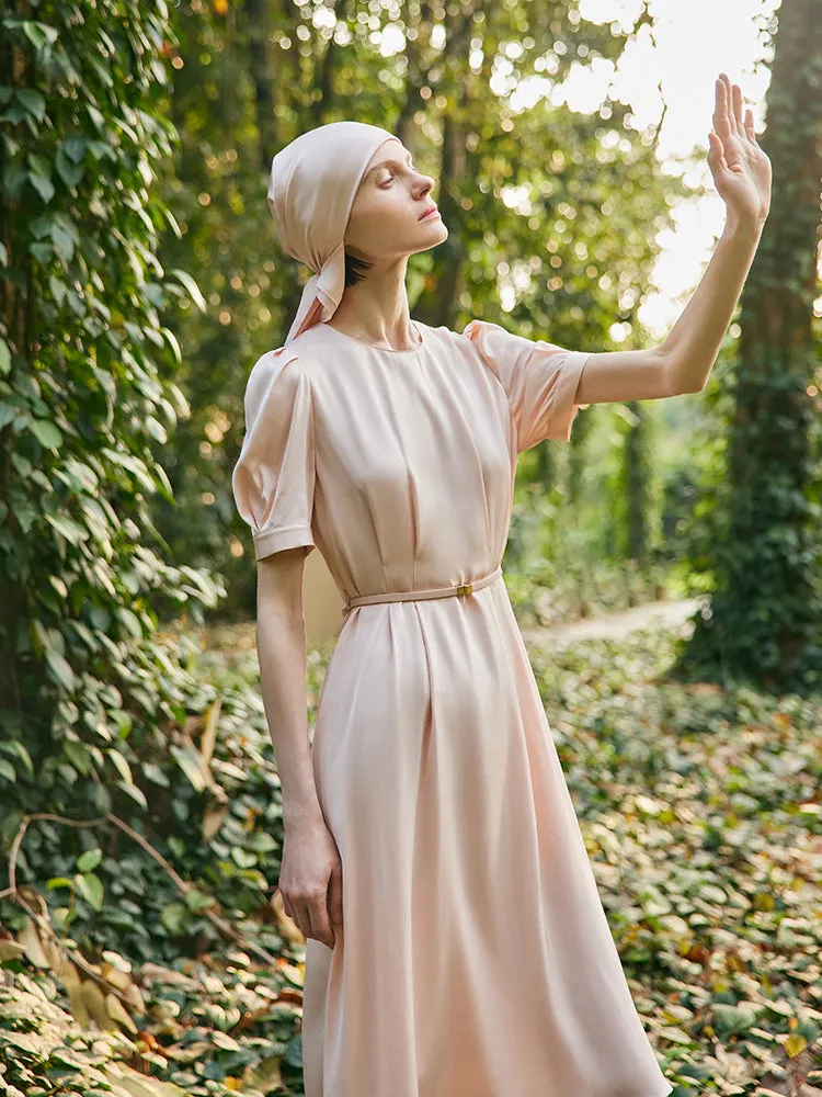 22 Momme Mulberry Silk Women Midi Dress With Leather Belt sold by Goelia product image thumbnail 5