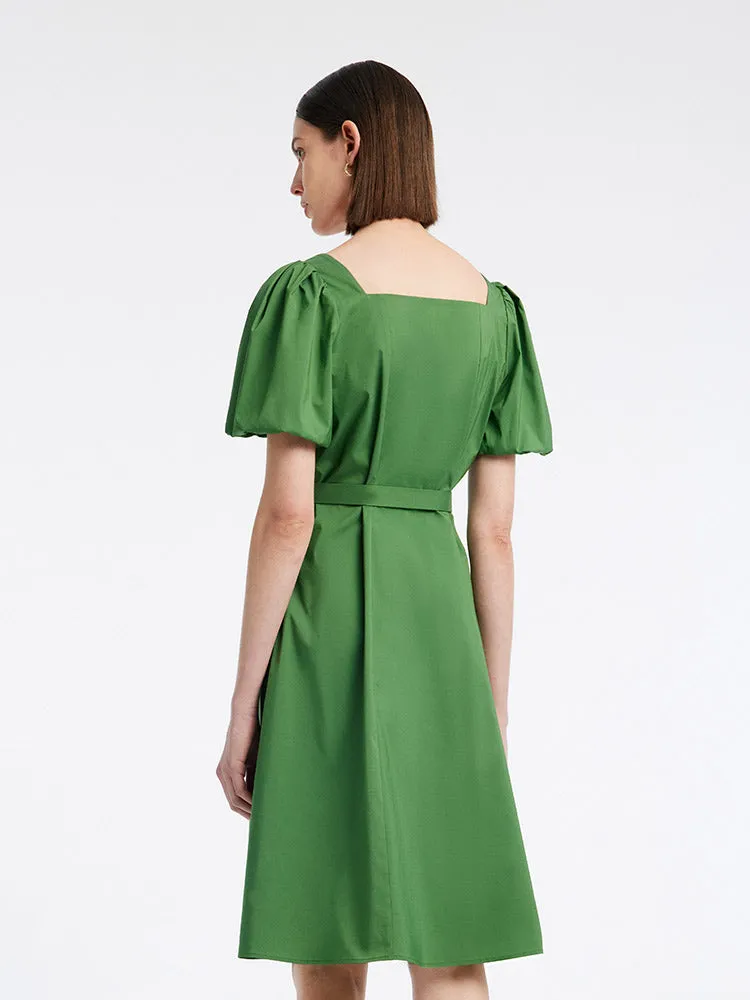 Green Square Neck Puff Sleeve A-Line Mini Dress sold by Goelia product image thumbnail 5