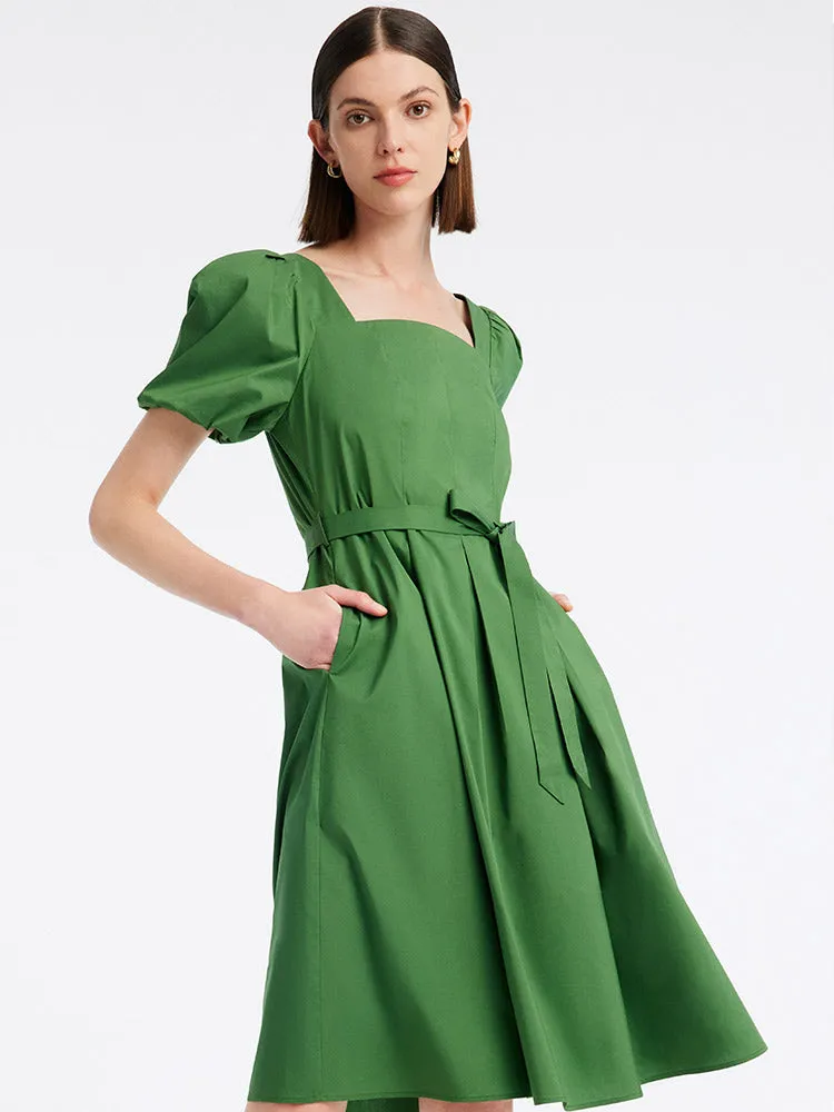 Green Square Neck Puff Sleeve A-Line Mini Dress sold by Goelia product image thumbnail 3