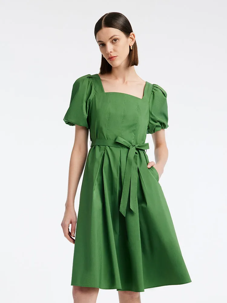 Green Square Neck Puff Sleeve A-Line Mini Dress sold by Goelia product image thumbnail 2