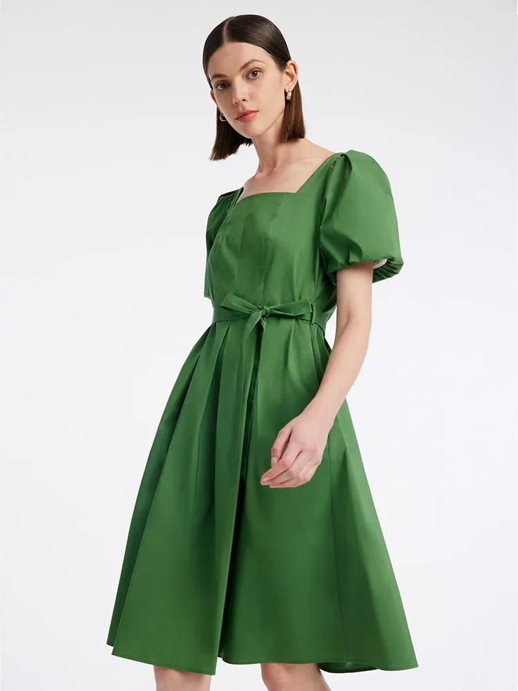 Green Square Neck Puff Sleeve A-Line Mini Dress sold by Goelia product image thumbnail 4