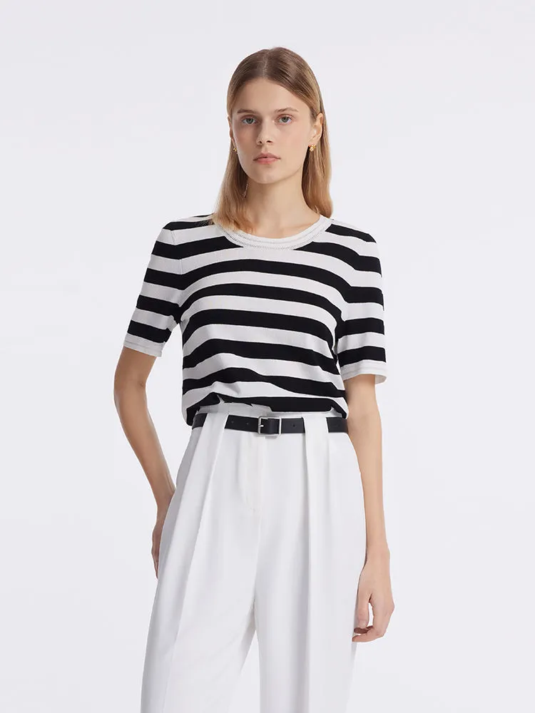 Round Neck Striped Knitted Women Top sold by Goelia