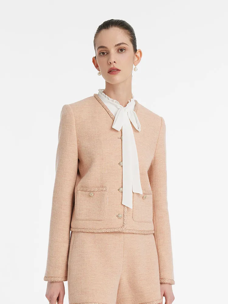 Washable Wool V-Neck Women Jacket With Patch Pockets sold by Goelia product image thumbnail 4